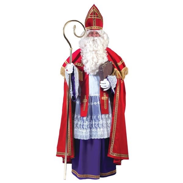 Luxe Sint Nicolaas kostuum met Koperen staf.