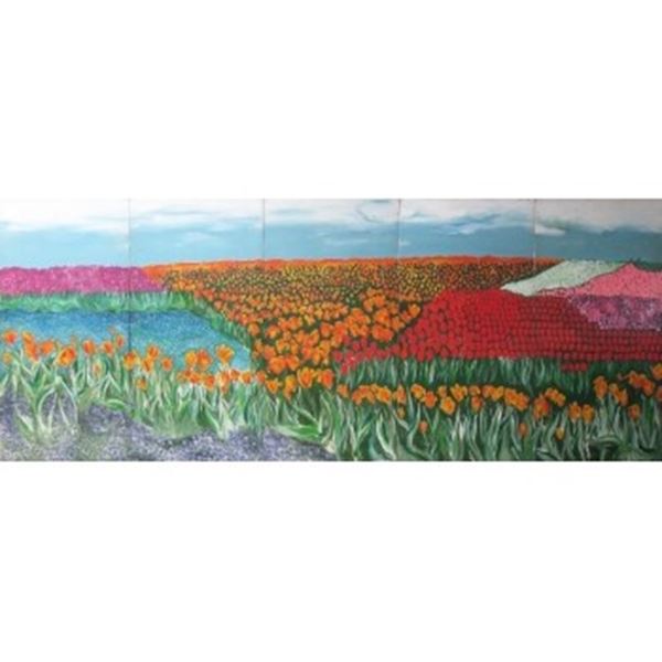 Decor Hollandse tulpen afm. 6,25 x 2,50 meter incl. decorsteunen.