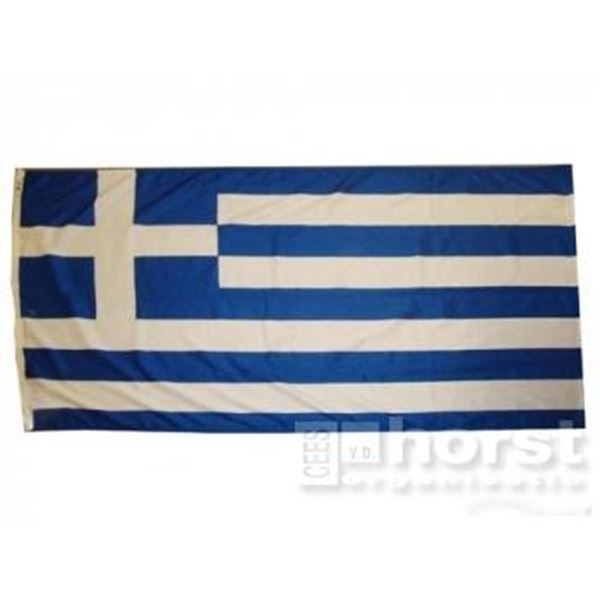 Griekse vlag met de afm. 1 x 1,5 mtr als gevel vlag of decoratie te gebruiken.