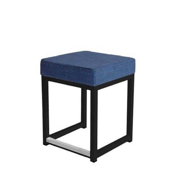 Kruk kubo laag ( 46 cm) zwart frame en blauw gestoffeerde zitting