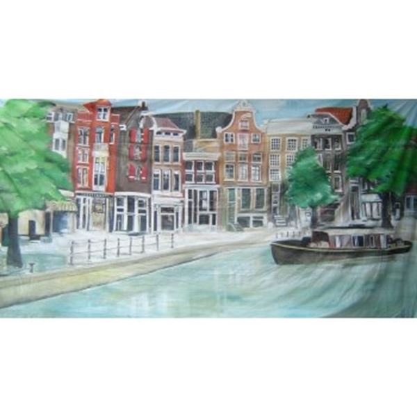 Decor Amsterdamse grachten. Decor is incl. decorsteunen. Afm. 6,25 x 2,50 meter.