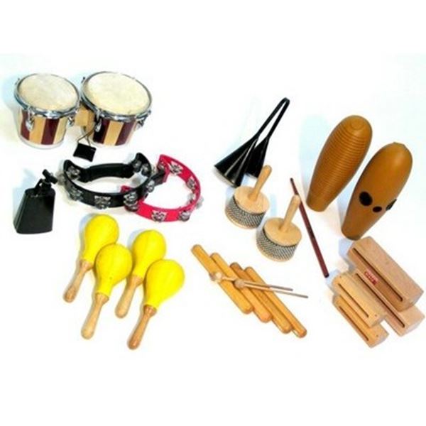 Percussie set / slagwerk set van 15 instrumenten