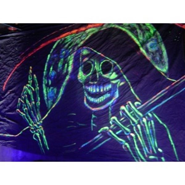 Halloween / Mysterie doek doodskop (magere Hein) afm. 8 x 3 mtr