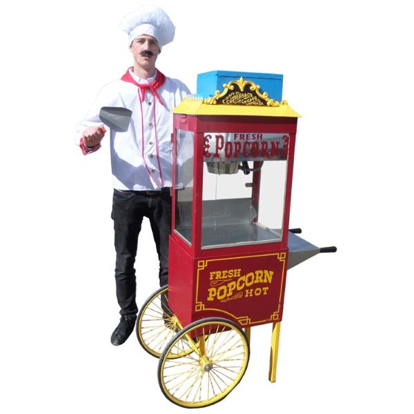Met deze combinatie van popcornmachine en popcornkar maakt u de lekkerste popcorn