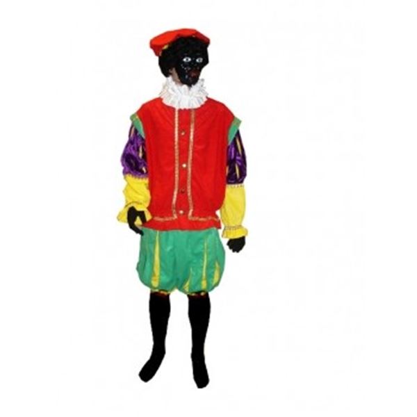 Zwarte piet kostuum compleet rood/geel/paars/groen - maat 54