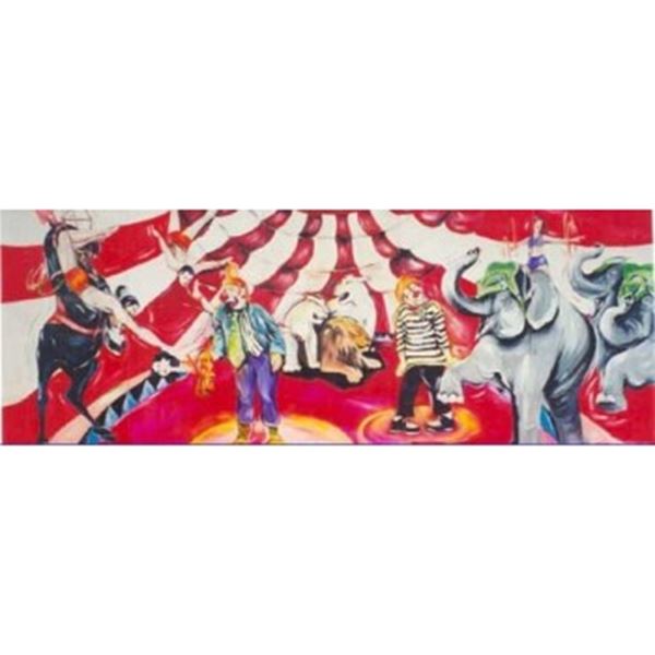 Decor circus met olifanten en clowns 6,25 meter incl. decorsteunen en bevestigingsmateriaal.