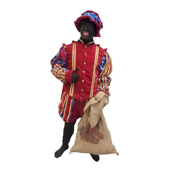 Zwarte piet kostuum luxe Rood/blauw fluweel compleet maat L