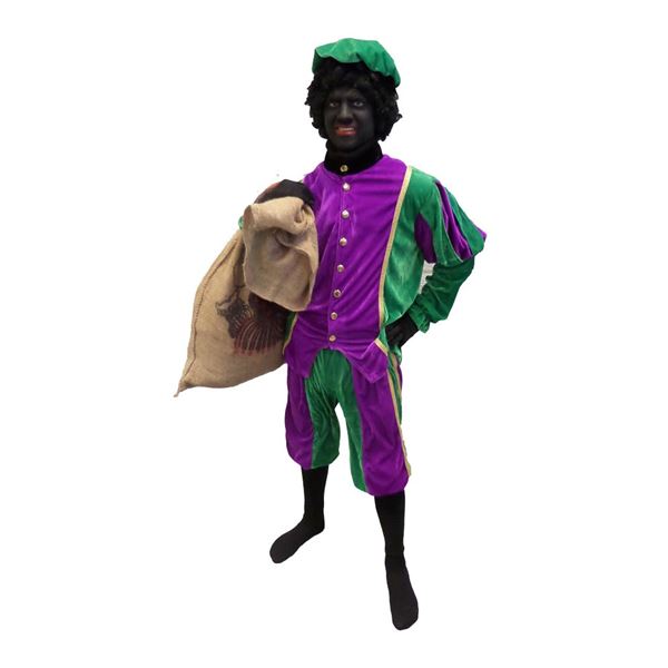 Zwarte Piet fluweel Groen/Paars compleet maat L.