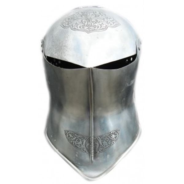 Authentieke ridder helm met vizier te huur.