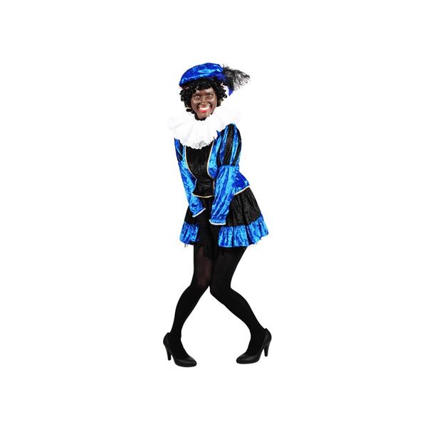 Zwarte Piet Dames jurk blauw / zwart compleet - maat S