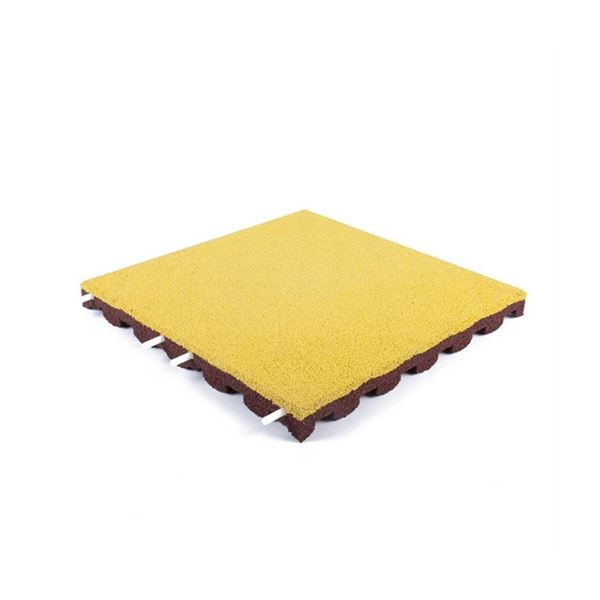 Gele rubberen speelplaatstegel. afm. 50 x 50 cm dik 4,5 cm